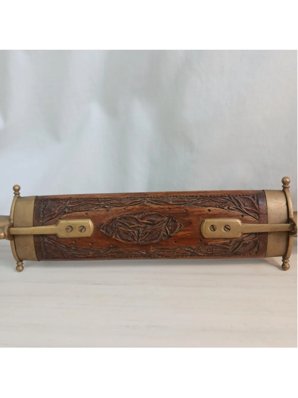 VTG India Carved Wooden Knife Cutlery Set Knife And Fork Brass Wood Sheath Boho